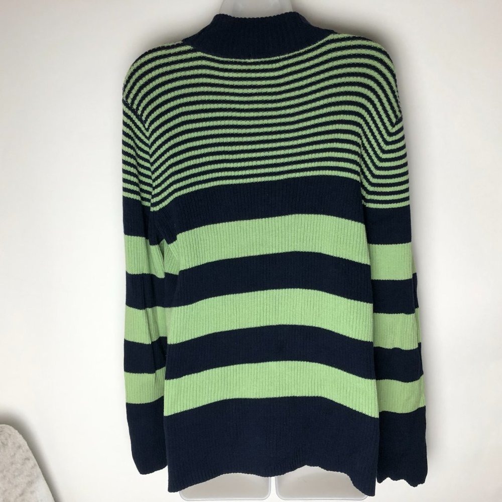 Liz & Co Sweater Green Dark Blue Stripes Womens XL